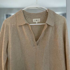 Lou & Grey Cashmere Polo Sweater (Oatmeal/Beige) sz Small